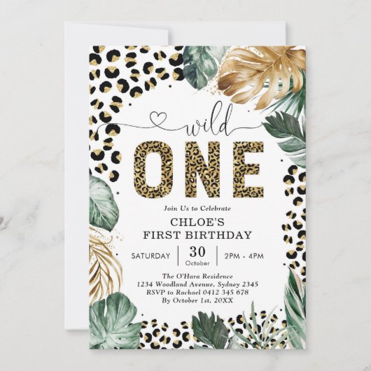Wild One Party Animals 1st Birthday Invitation Kaart (Voorkant)