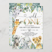 Wild One Party Animals 1st Birthday Invitation Kaart (Voorkant / Achterkant)