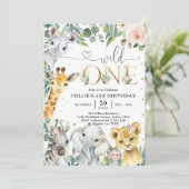 Wild One Party Animals 1st Birthday Invitation Kaart (Staand voorkant)