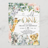 Wild One Party Animals 1st Birthday Invitation Kaart (Voorkant / Achterkant)