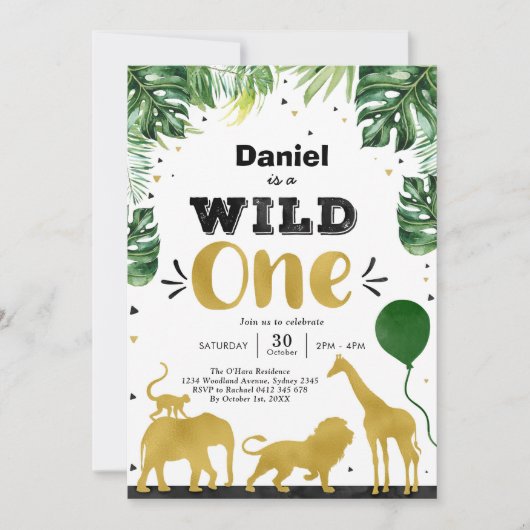 Wild One Party Animals 1st Birthday Invitation Kaart (Voorkant)