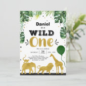 Wild One Party Animals 1st Birthday Invitation Kaart (Staand voorkant)