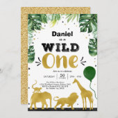 Wild One Party Animals 1st Birthday Invitation Kaart (Voorkant / Achterkant)