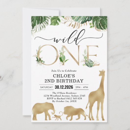 Wild One Party Animals 1st Birthday Invitation Kaart (Voorkant)