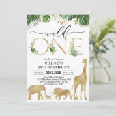 Wild One Party Animals 1st Birthday Invitation Kaart (Staand voorkant)