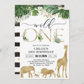 Wild One Party Animals 1st Birthday Invitation Kaart (Voorkant / Achterkant)