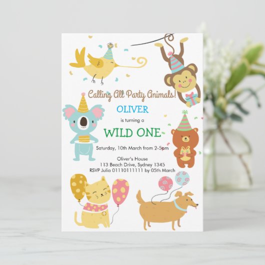 Wild One party Animals Boy Baby verjaardag Kaart (Staand voorkant)