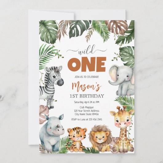 Wild One Party Animals Kids 1st Birthday Kaart (Voorkant)