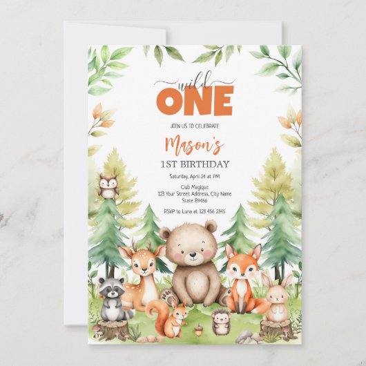 Wild One Party Animals Kids 1st Birthday Kaart (Voorkant)