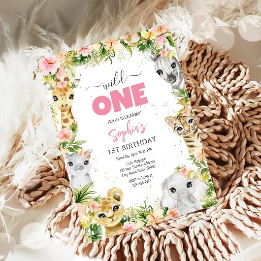 Wild One Party Animals Kids 1st Birthday Kaart