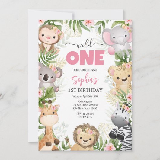 Wild One Party Animals Kids 1st Birthday Kaart (Voorkant)