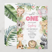 Wild One Party Animals Kids 1st Birthday Kaart (Voorkant / Achterkant)