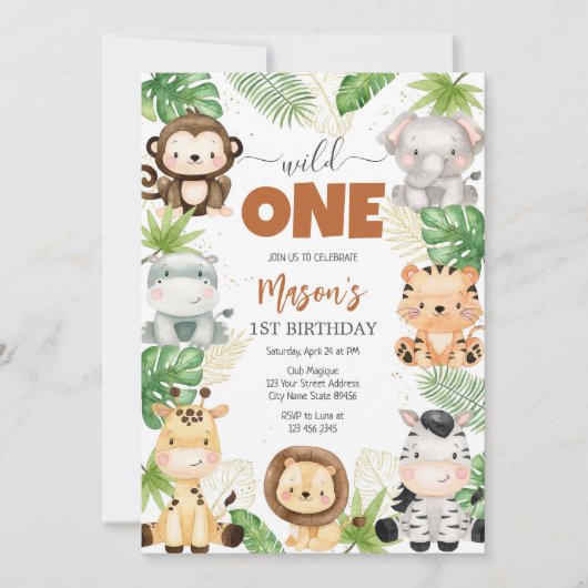 Wild One Party Animals Kids 1st Birthday Kaart (Voorkant)