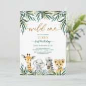 Wild One Party Animals Kids Birthday Invitation Kaart (Staand voorkant)