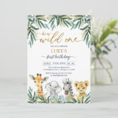 Wild One Party Animals Kids Birthday Invitation Kaart (Staand voorkant)