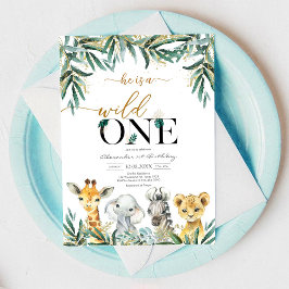 Wild One Party Animals Kids Birthday Invitation Kaart