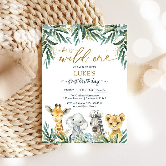 Wild One Party Animals Kids Birthday Invitation Kaart