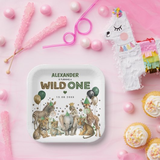 Wild One Party Dieren Oerwoud 1e Verjaardag Papieren Bordje (Feest)