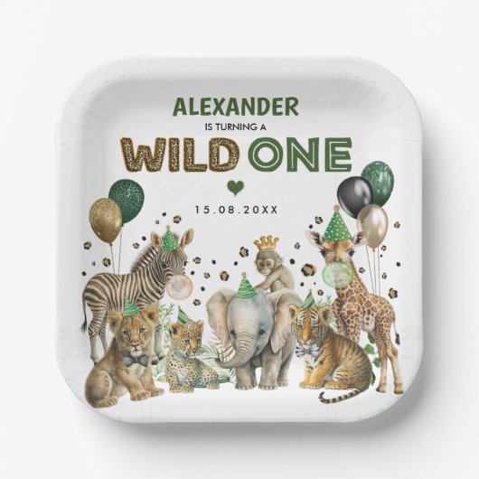 Wild One Party Dieren Oerwoud 1e Verjaardag Papieren Bordje (Voorkant)