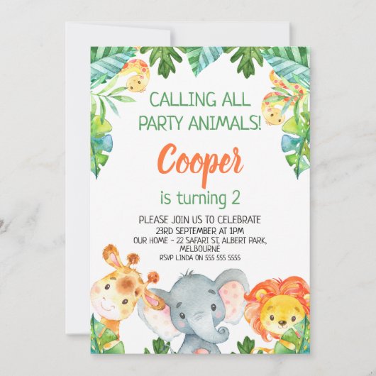 Wild One Party Dierensafari Uitnodiging Verjaardag (Voorkant)