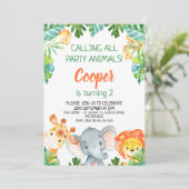 Wild One Party Dierensafari Uitnodiging Verjaardag (Staand voorkant)