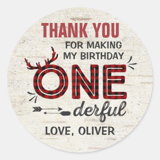 Wild One Party Favor Label Lumberjack Sticker Seal (Voorkant)