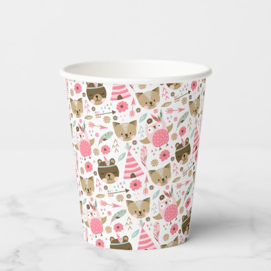 Wild One Pattern | Houtland Camping Animals Papieren Bekers (Achterkant)