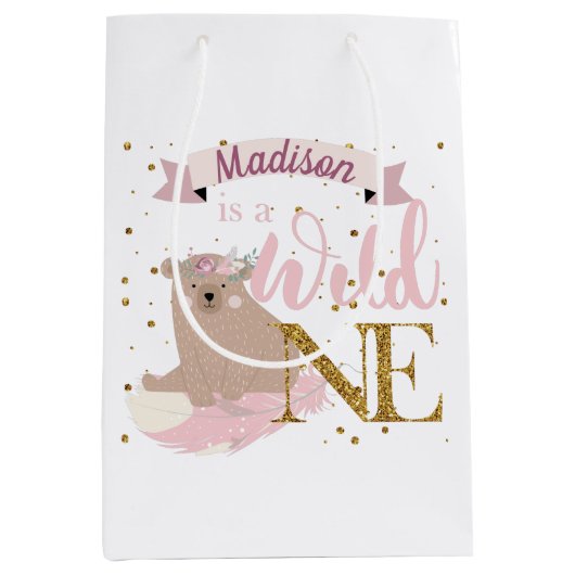 Wild One Personalized First Birthday Medium Cadeauzakje (Voorkant)