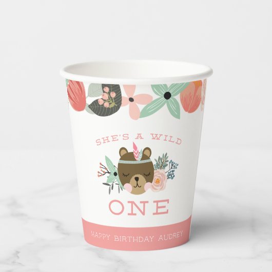 Wild One Personalized First Birthday Papieren Bekers (Achterkant)