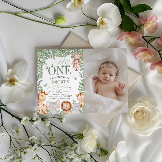 Wild One Photo Birthday Invite Kaart