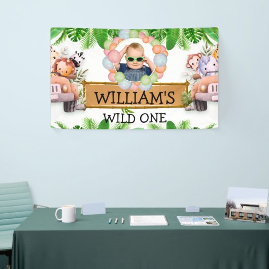 Wild One PHOTO Oerwoud Safari Animals Verjaardag Spandoek (Beurs)