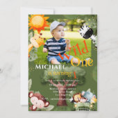 Wild One Photo Safari Dieren Verjaardagsfeest Kaart (Voorkant)