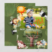 Wild One Photo Safari Dieren Verjaardagsfeest Kaart (Voorkant / Achterkant)