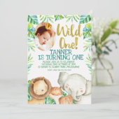 Wild One Photo verjaardagsuitnodiging Safari Kaart (Staand voorkant)