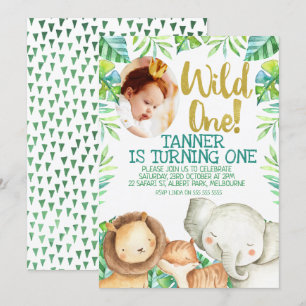 Wild One Photo verjaardagsuitnodiging Safari Kaart