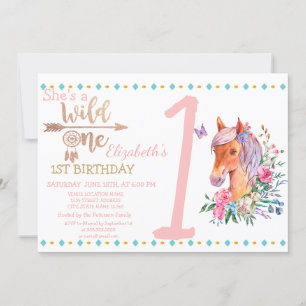 Wild One,Pijlen,Pony Bloemen Verjaardagsuitnodigin Kaart