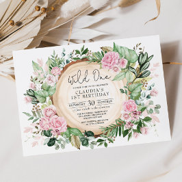  Wild One Pink Blush Floral Girl Birthday Kaart