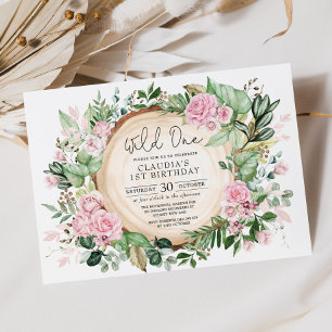  Wild One Pink Blush Floral Girl Birthday Kaart