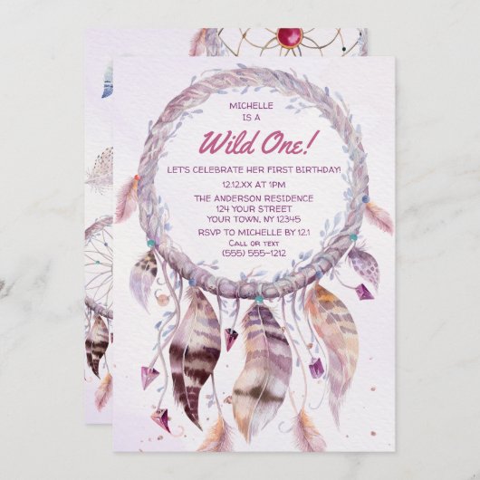 Wild One Pink Boho Dreamweaver Birthday Kaart (Voorkant / Achterkant)