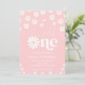 Wild One Pink Daisy Girl 1st Birthday Invitation Kaart (Staand voorkant)