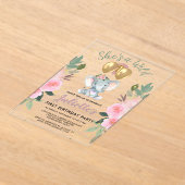 Wild One Pink Girl Elephant Eerste Verjaardag Acryl Uitnodigingen (Laagn)