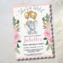 Wild One Pink Girl Elephant Eerste Verjaardag