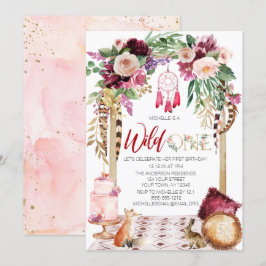 Wild One Pink Gold Boho Dream Catcher Birthday Kaart