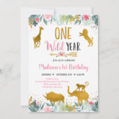 Wild One Pink Gold Greenery Safari Birthday Kaart (Voorkant)
