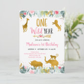 Wild One Pink Gold Greenery Safari Birthday Kaart (Staand voorkant)
