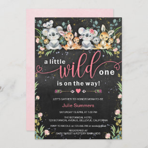 Wild One Pink Koala Kangaroo Baby shower Kaart