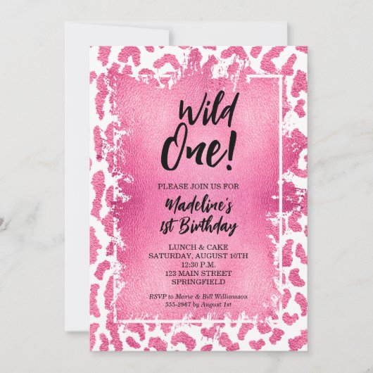 Wild One Pink Leopard First Birthday Kaart (Voorkant)