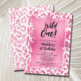 Wild One Pink Leopard First Birthday Kaart