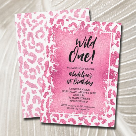 Wild One Pink Leopard First Birthday Kaart