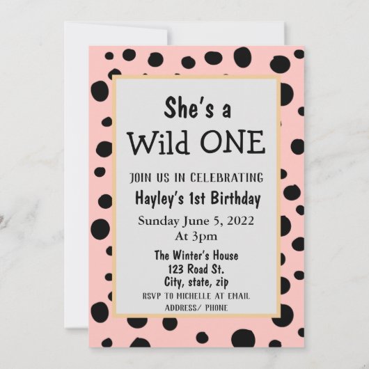 Wild One Pink Leopard First Birthday Kaart (Achterkant)